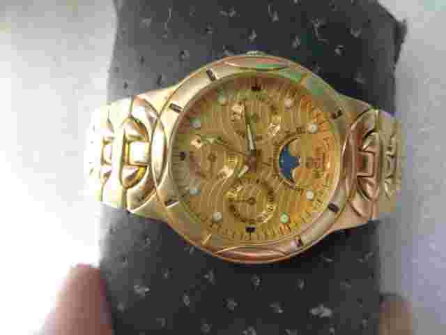 RARE SWISS GOLD PLATED WESTERN MULTI DIAL MULTI FUNCTION MOON PHASE MENS WATCH