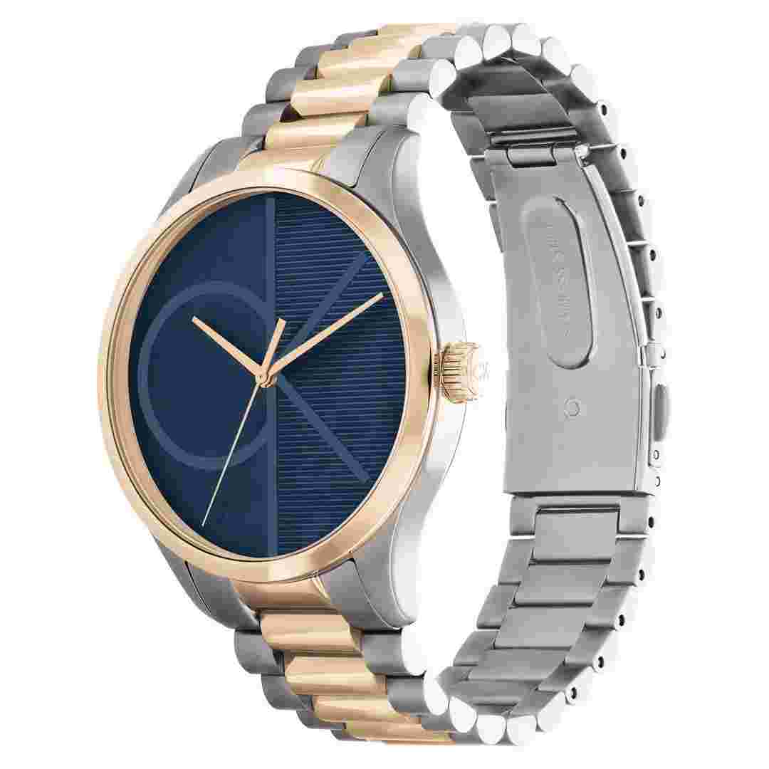 Mens Wristwatch CK CALVIN KLEIN ICONIC 25200165 Stainless Steel Blue Gold Rose