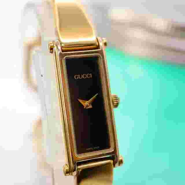 Gucci Watch Automatic 12mm Women Black Dial Swiss Made Rectangle Vintage No Box