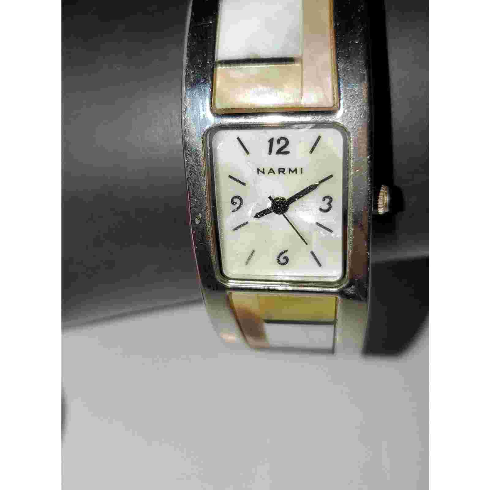 A Narmi Women's Clamper Bracelet Watch Mother of Pearl Inlay Jewelry