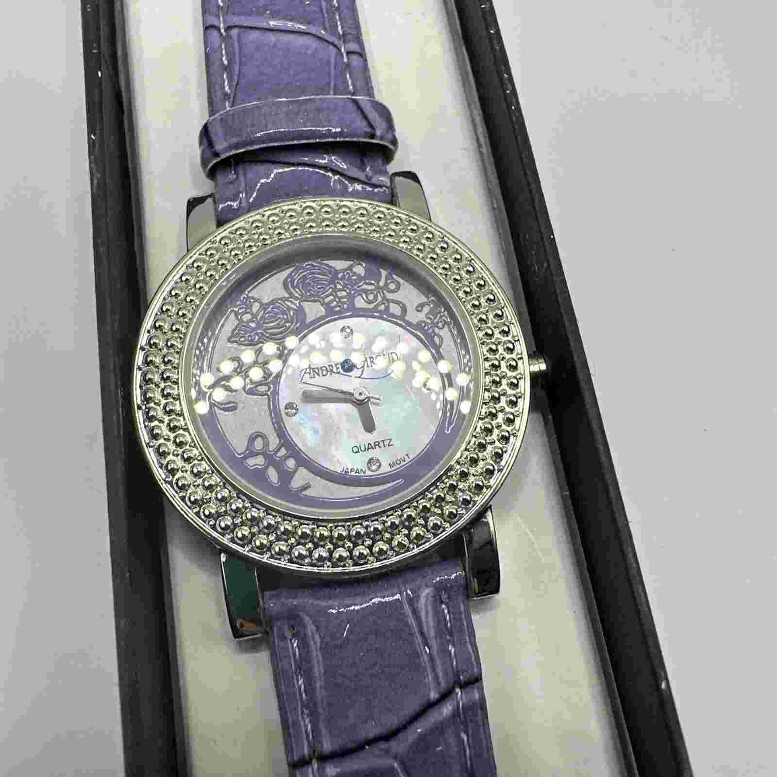 Andre Giroud Purple Leather Band With Faux Crocodile Details Watch