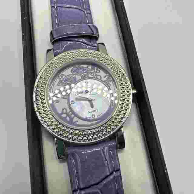 Andre Giroud Purple Leather Band With Faux Crocodile Details Watch