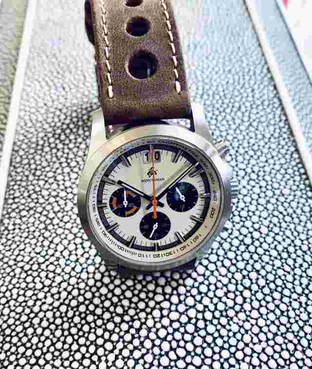 PANDA BY MINUTEMAN PARKER -CHRONOGRAPH 3 EYE WHITE DIAL WATCH 42MM "HAND MADE''