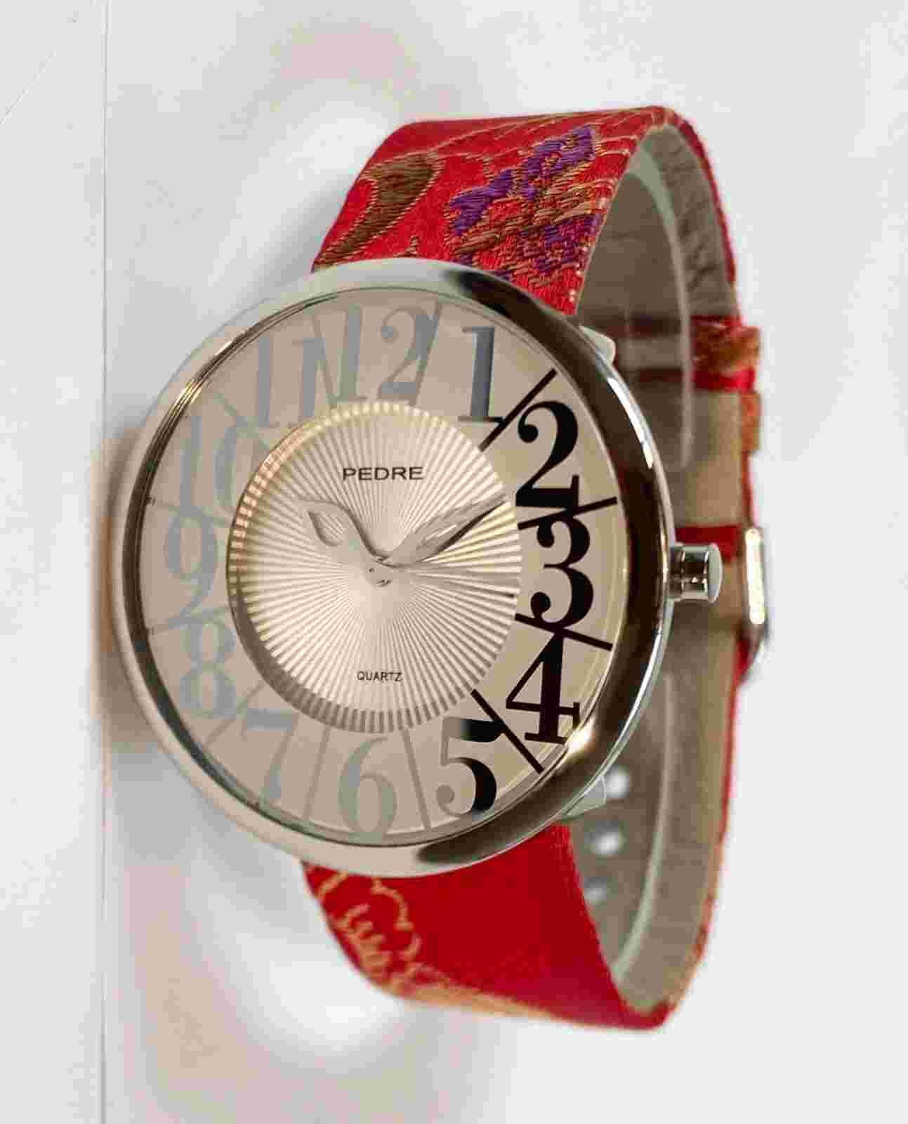 Pedre Women's 37mm Silver-Tone Watch w 2 Woven Butterfly Straps 6790SX. Mint.