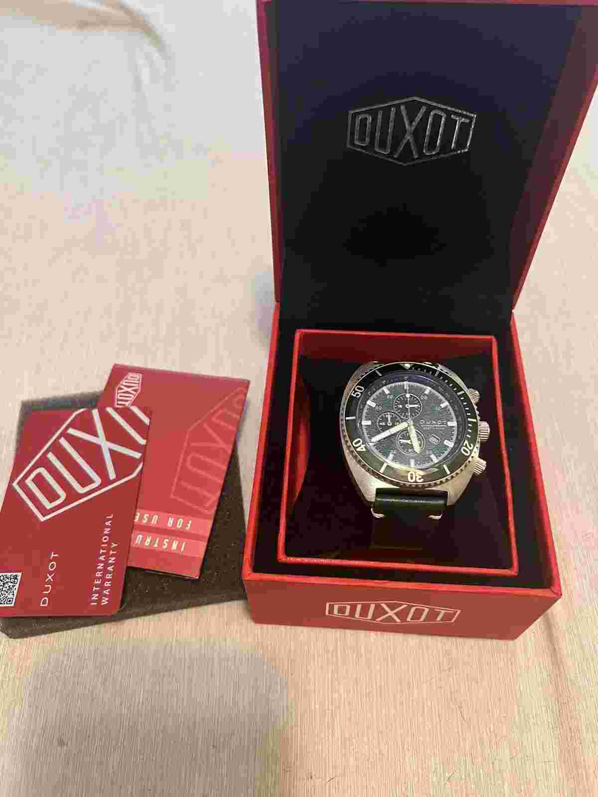 Duxot Testudo Chronograph Watch with Leather band.  NEW in box