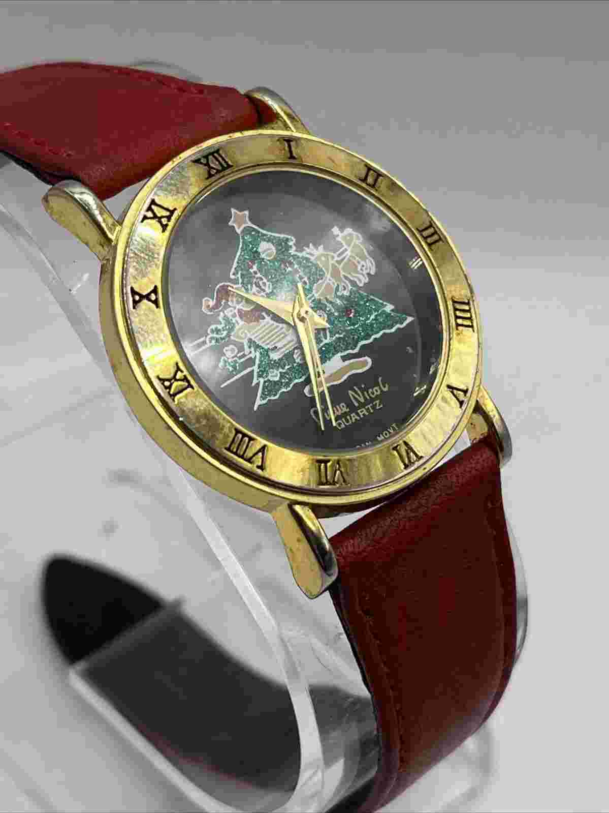 Vintage Pierre Nicol Santa Claus Christmas Women's Watch Red Band- New Battery