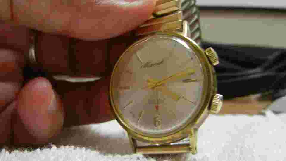RARE VINTAGE MENS MARCEL ALARM WATCH GOLD PLT. SWISS WORKS RUNS FAST  U FIX