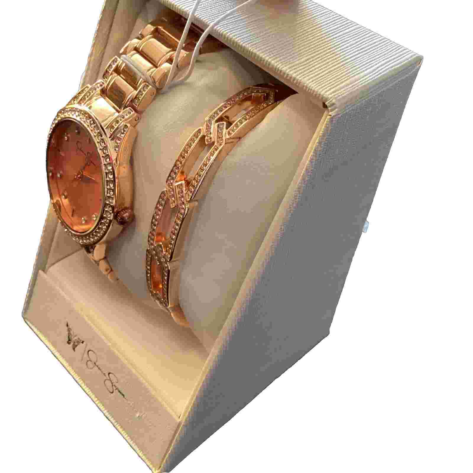 Jessica Simpson Watch And Bracelet Combo Womens Rose Gold New