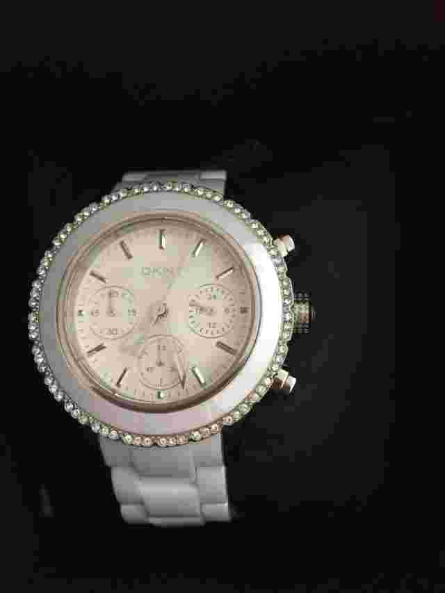 DKNY Ladies White Ceramic Chambers Watch
