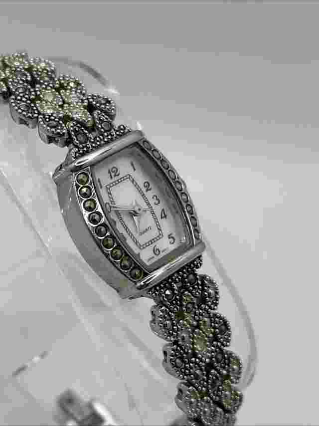 MZ Berger Watch Women 19mm Silver Tone MOP Crystals 7.25" Band- New Battery