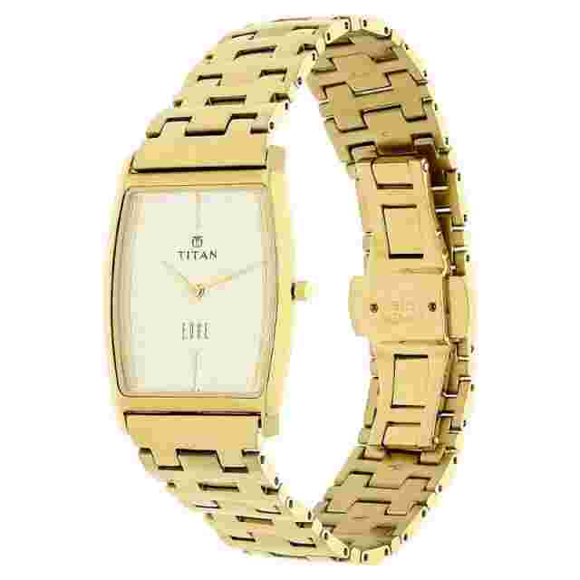 Titan Quartz Analog Champagne Dial Stainless Steel Strap Watch for Men