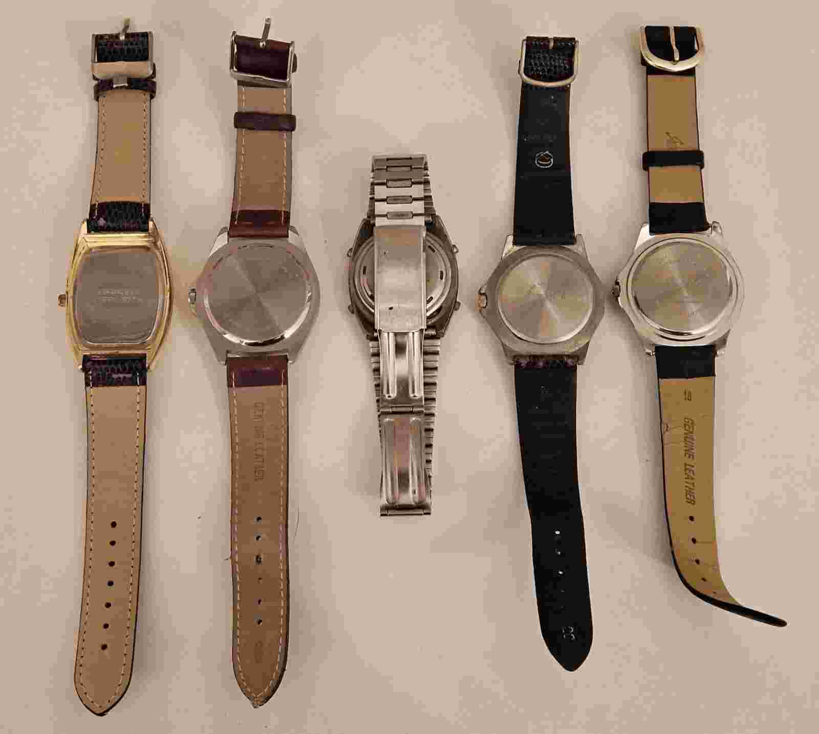 5 Men’s Wristwatches, Untested, For Repair or Parts, Route 66, Eagle Ridge +