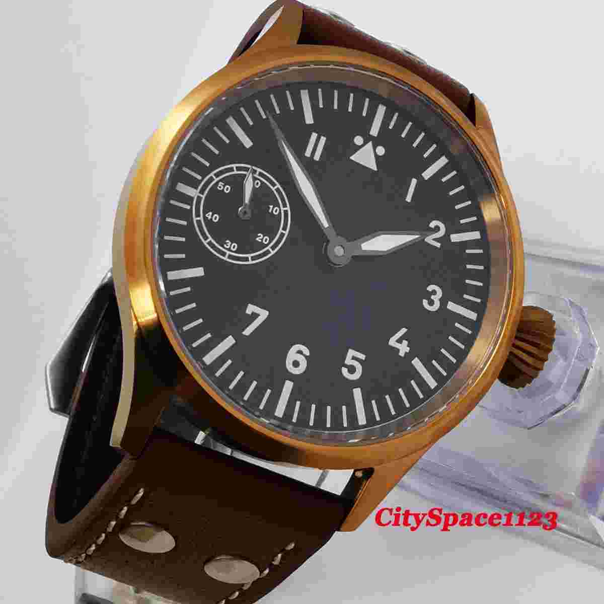 43mm Corgeut Brass Case Black Dial Sapphire ST36 Hand WINDING Movement Men Watch