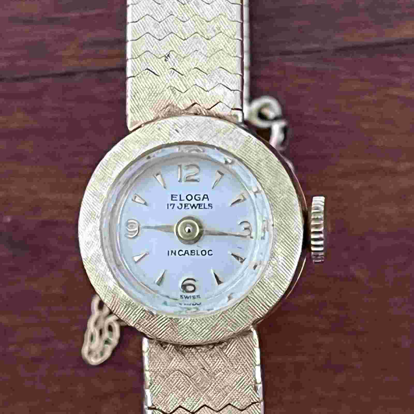 ELOGA 17 Jewels Incabloc 14k Solid Yellow Gold Vintage Swiss Watch