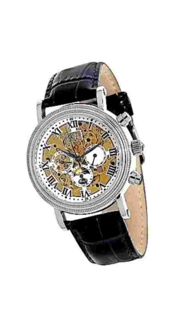 ROMILLY CABOT MENS WATCH BLUE LEATHER SKELETON DIAL / WHITE