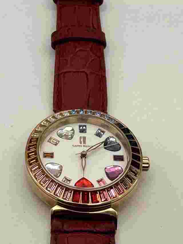 Capri Watch Swarowski Crystals Hearts Pink Leather Band Beyond Beautiful 38mm