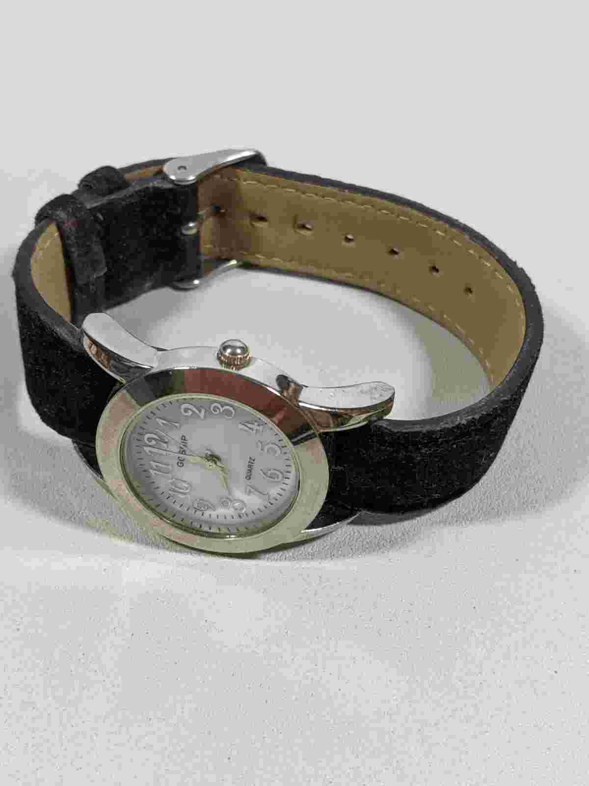 Gossip White Dial Silver Tone Round Case 28 mm Black Suede Style Band Watch 8 In