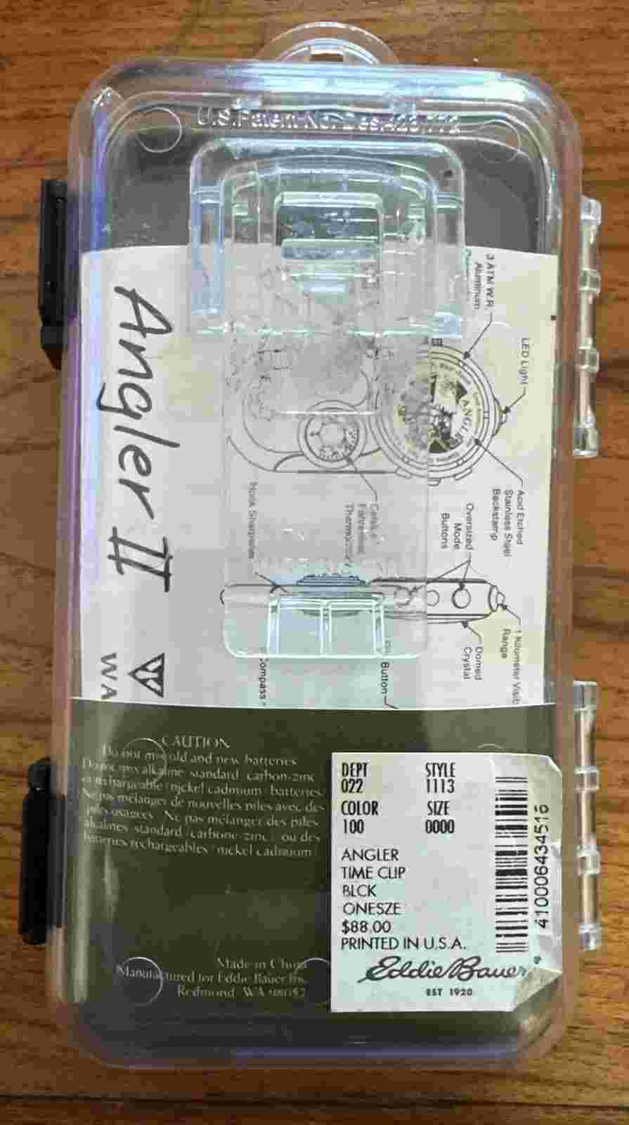Rare Eddie Bauer Angler Time Clip Angler II Watch W/ Original Otter Box #1113