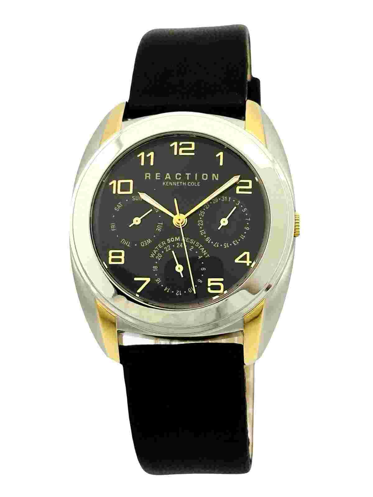Reaction By Kenneth Cole RK1015 Multifunction Dark Blue Dial Leather Strap Watch