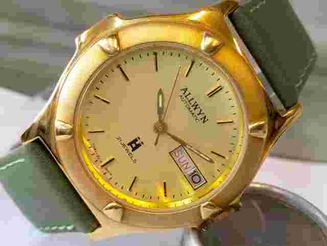 ORIGINAL ALLWYN AUTOMATIC 21J NOS GOLD DIAL Y381-8460 INDIA MEN'S FULL WORKING