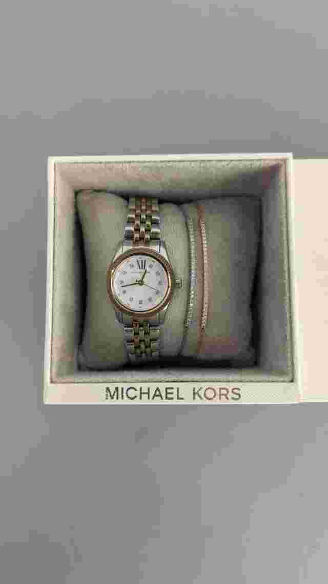 (Pa2) Lexington Pavé Two-Tone Watch and Slider Bracelet Gift Set MK4816