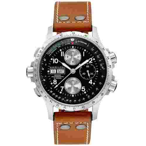 Hamilton Khaki Aviation Men's Black Watch with Brown Leather Band - H77616533