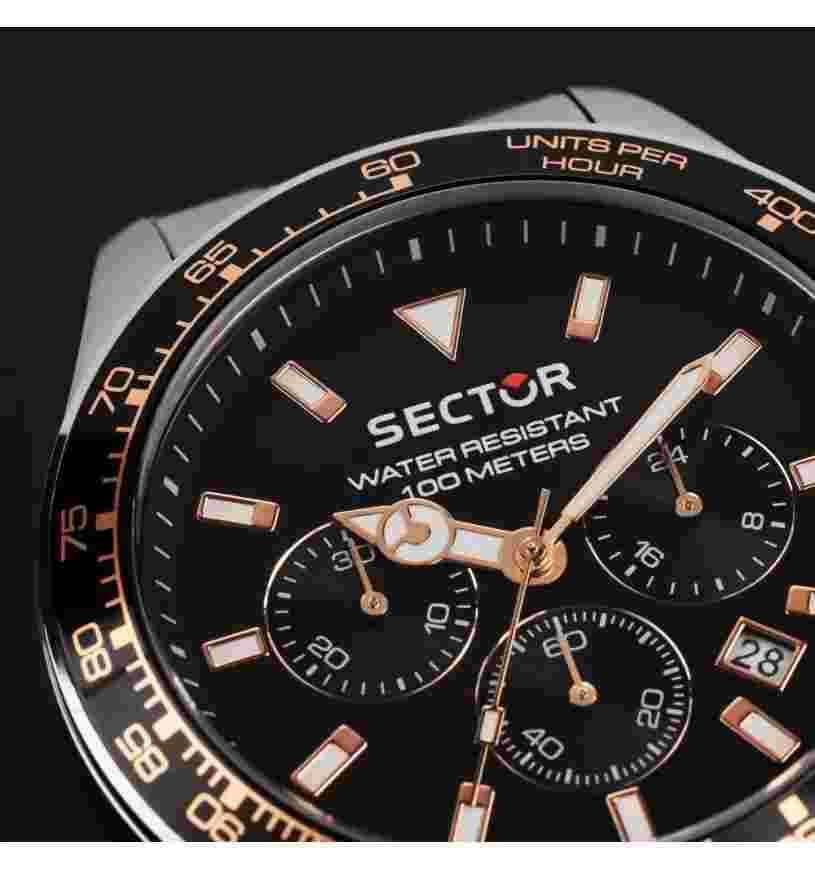 Sector Men's Chronograph Watch 230 Steel Case 43Mm Black Bezel Rose Details