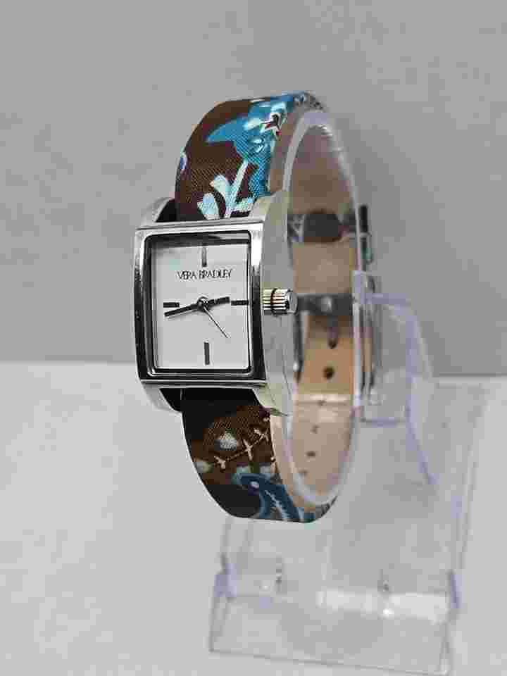 Vera Bradley Watch Women 20mm Silver Tone Yellow Blue Floral Band New Battery