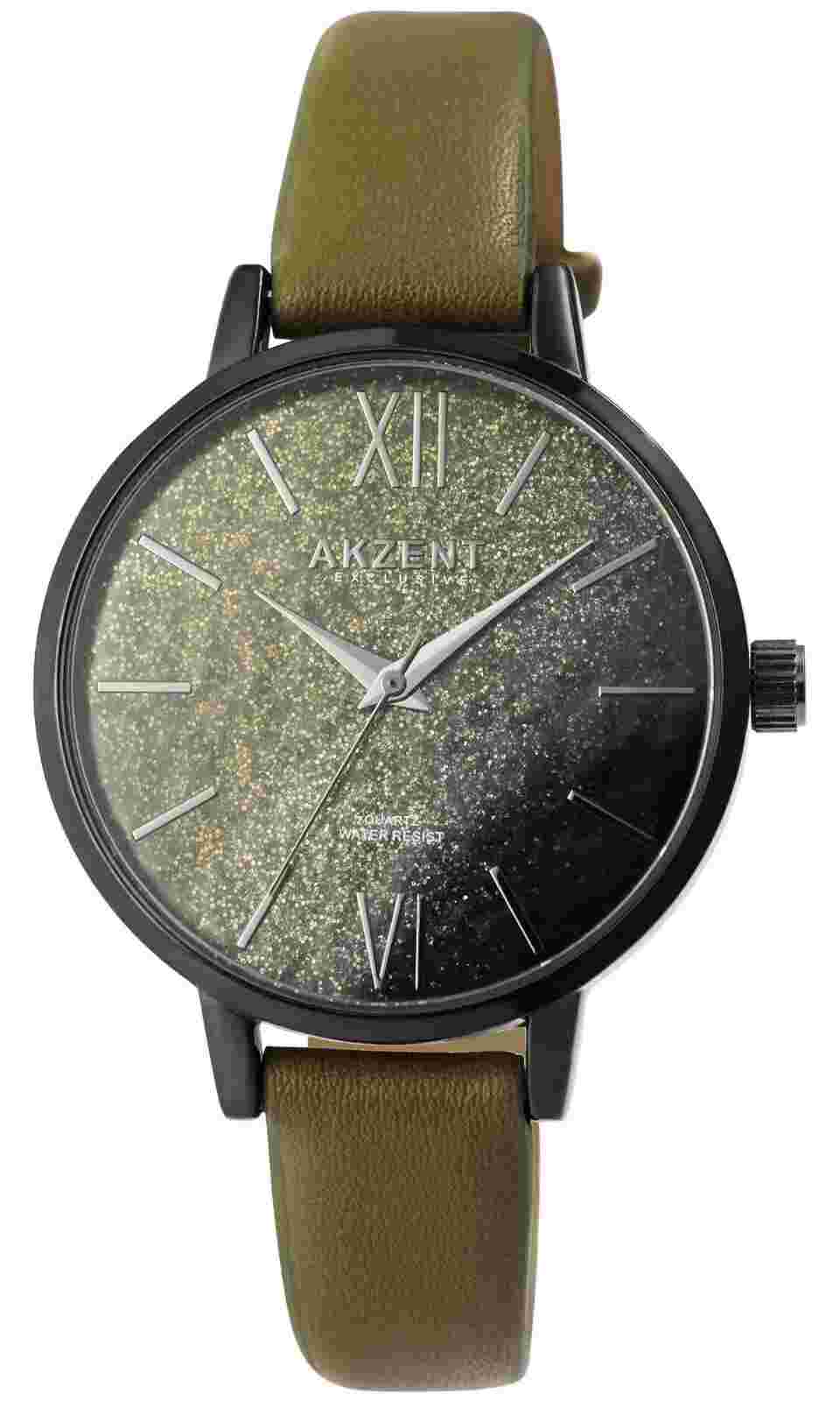 Fashion accent ladies' watch brown black glitter analog women 3ATM quartz