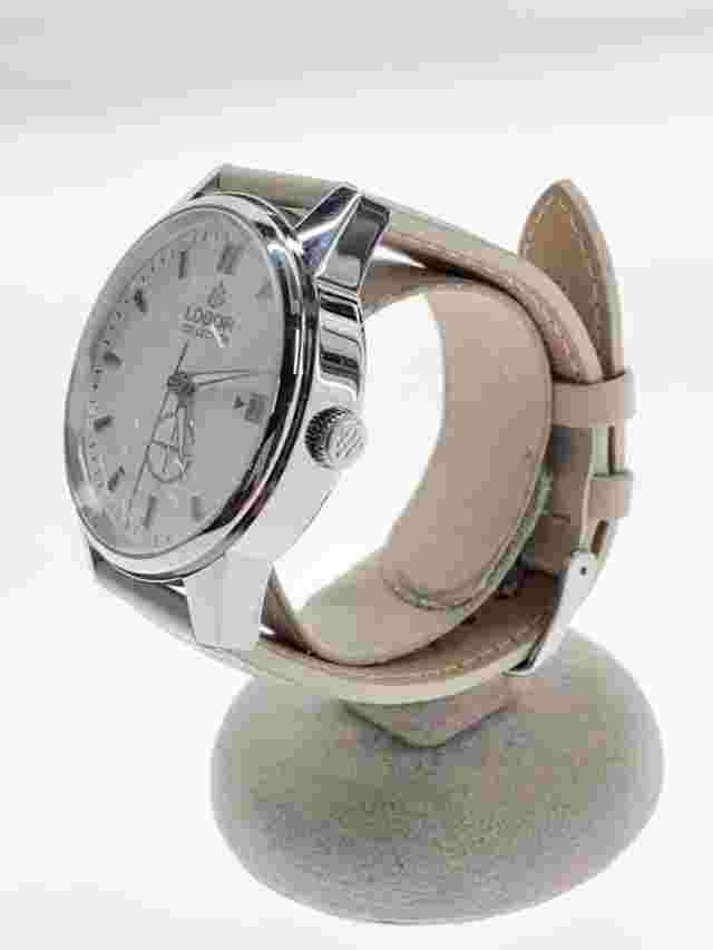 LOBOR Automatic Analog White Dial Beige Leather Elegant Practical Excellent