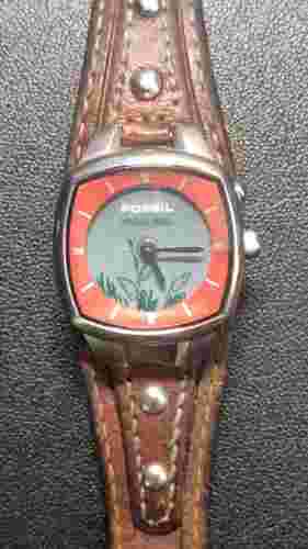 Fossil Big Tic Floral ES-9873 Red Square Watch w/Box From Japan BWB