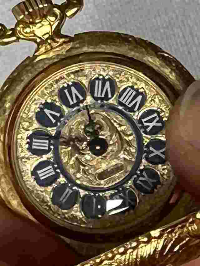 Kelbert Antique Swiss Pocket Watch gold tone blue with cover vintage small jewel