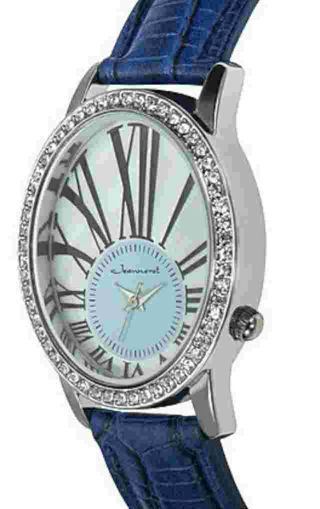 NEW Jeanneret 14067 Womens Nightingale Blue Textured Vegan Leather MOP Watch 30m