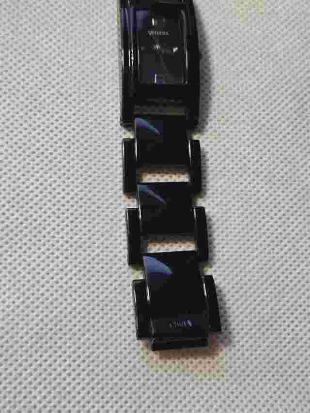 Valletta Womans Black Crystal Accent Dial Rectangle Case Bracelet Band Watch 7in