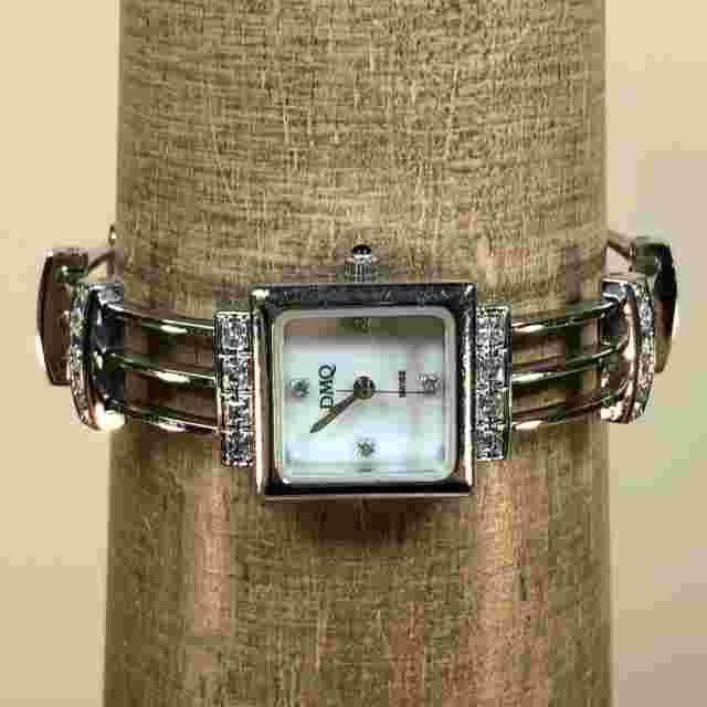 DMQ Watch Women Silver Tone Square Crystals Bling MOP Bling Dress Watch
