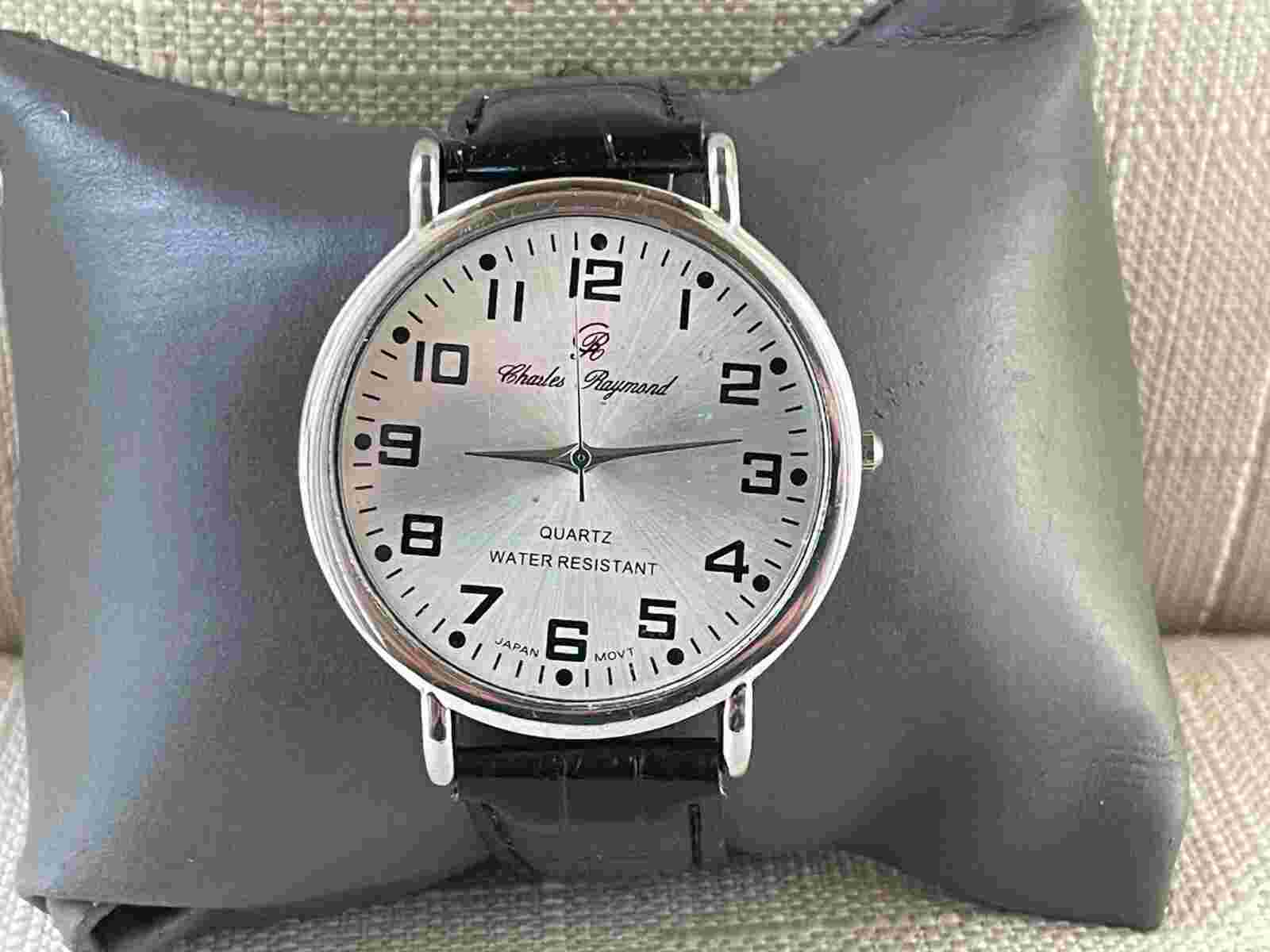Charles Raymond Men Wristwatch Black Band Silver Tone Case Watch