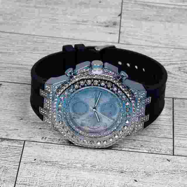 Montres Carlo Men's Hip Hop Rapper Luxury Stones Dress Wrist Watch Silver Finish