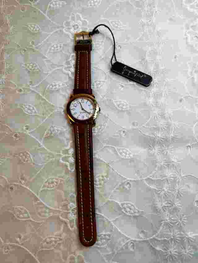 Vintage Jacques Farel Gold Toned Case White Dial Leather Band DD