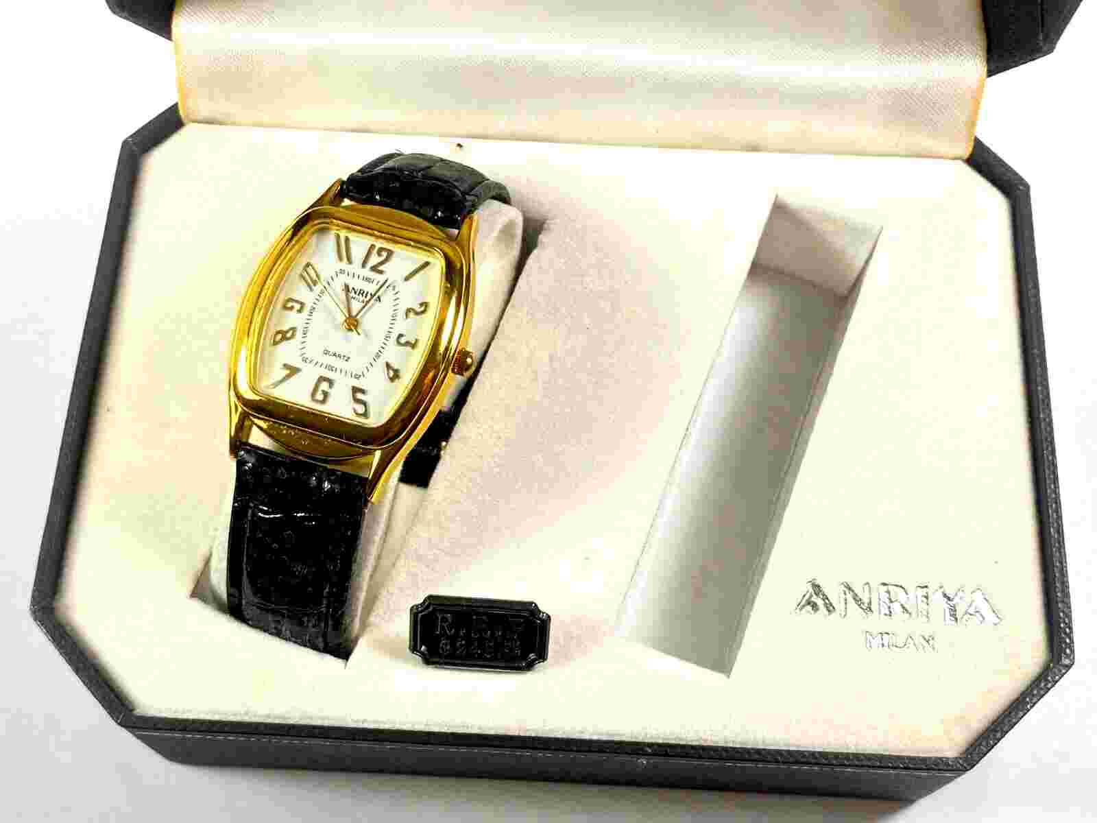 Anriya Milan Collection Men's Gold Wristwatch with Textured Black Band