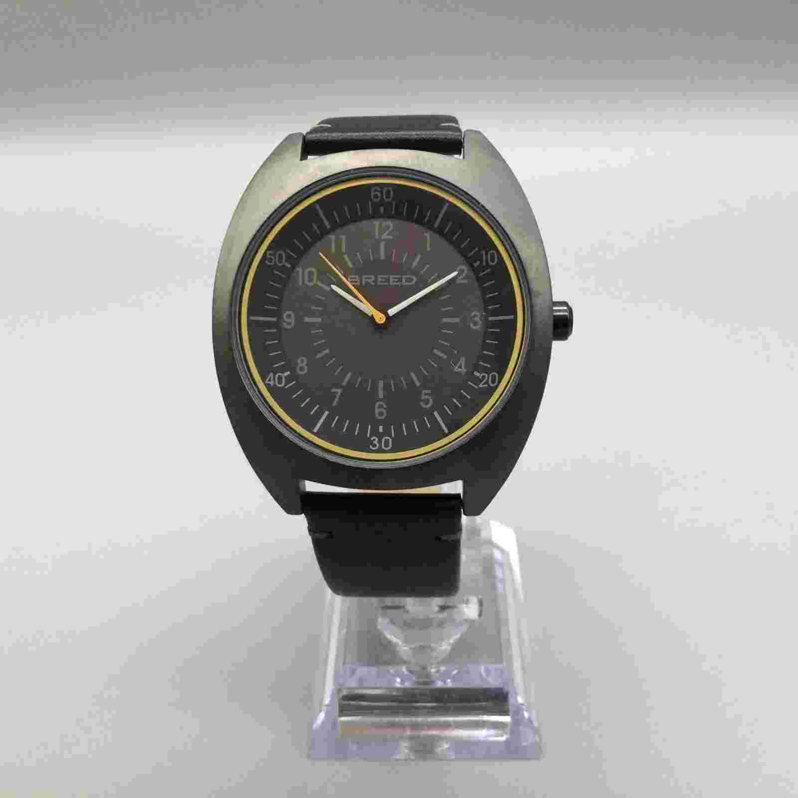 Breed Watch Men 42mm Gunmetal Silver Tone Black Leather Band New Battery