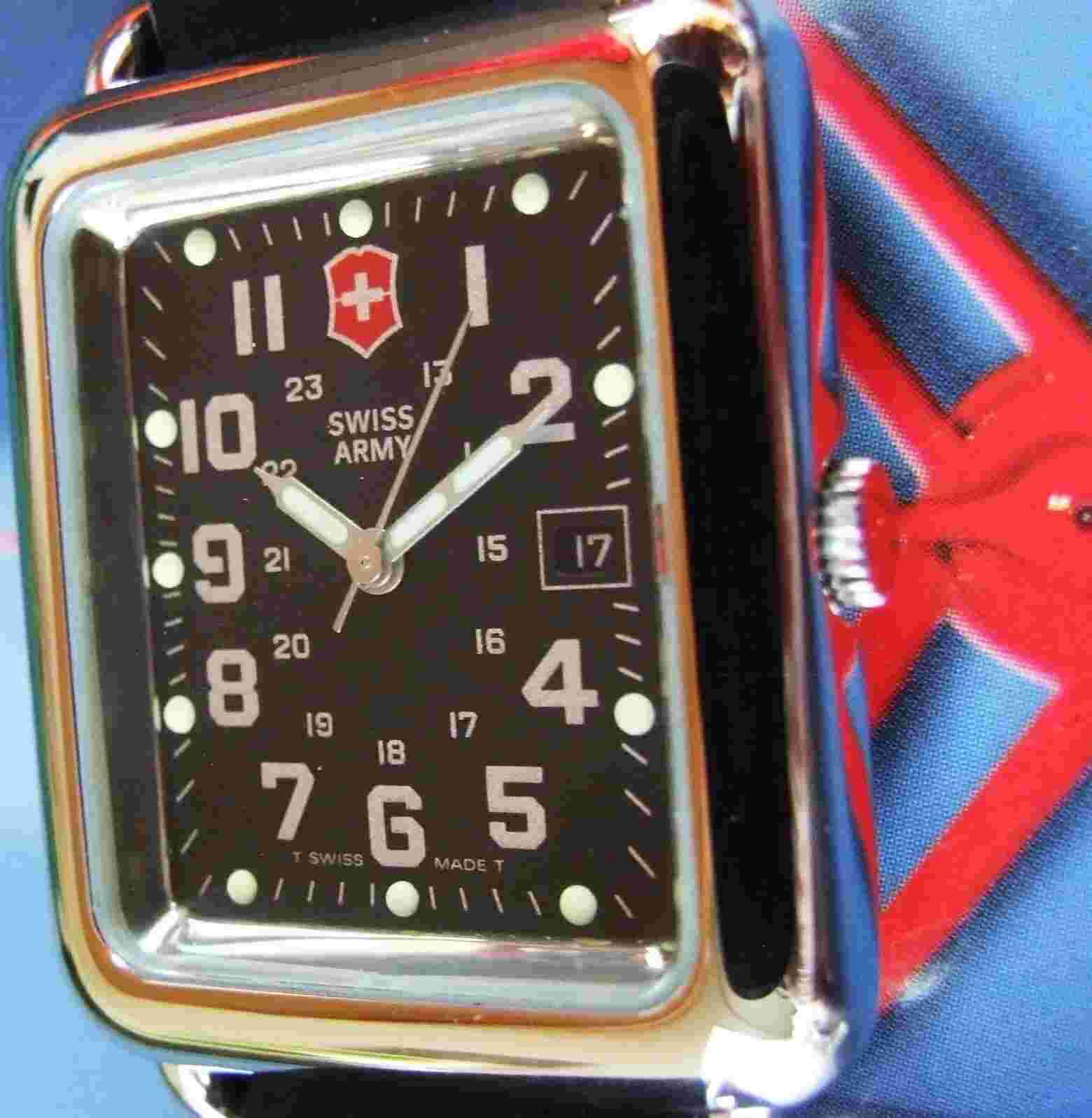NOS SWISS ARMY Men CAVALRY Watch~Rare Polished RECTANGLE Case+BOX~LIMITED Supply
