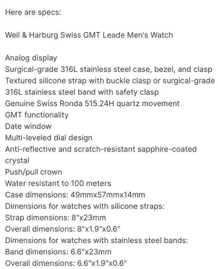 NEW Weil & Harburg 14084 Men's GMT Leade 2 Dark Silver W/ Orange & Rubber Wrist