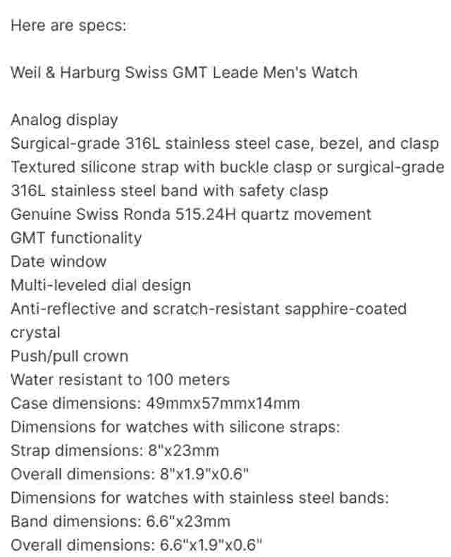 NEW Weil & Harburg 14084 Men's GMT Leade 2 Dark Silver W/ Orange & Rubber Wrist