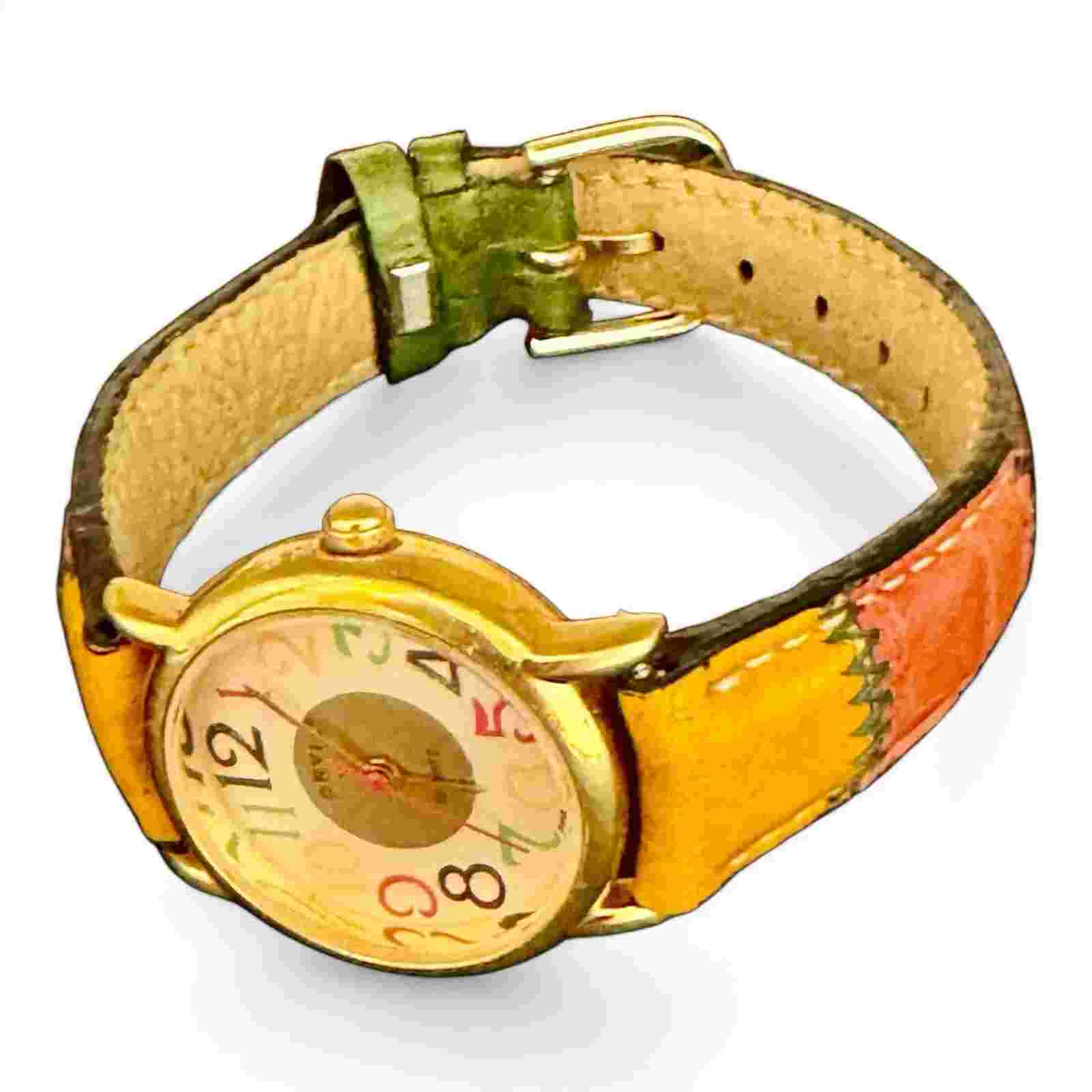 Orvis Ladies Multicolor Leather Band Quartz Watch—New Battery