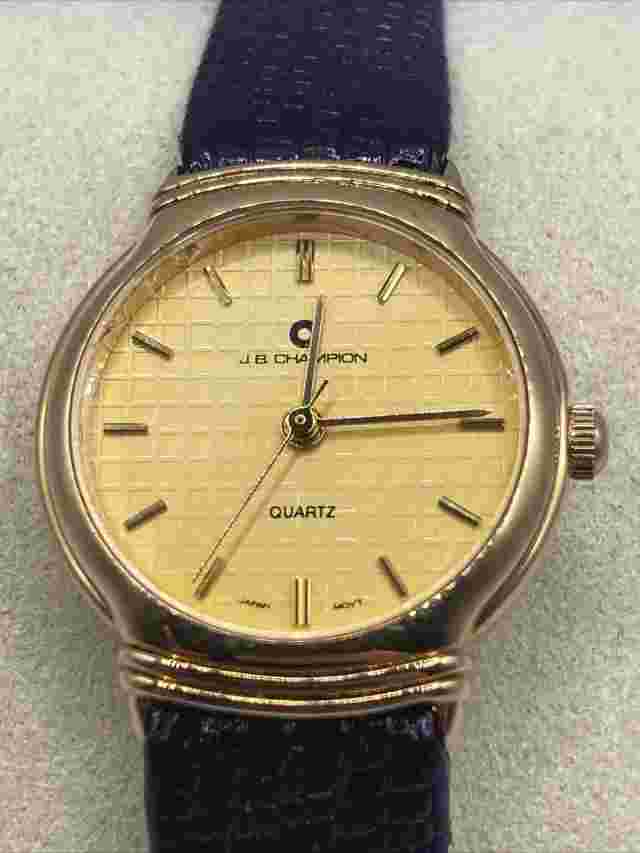 JB Champion NY Ladies 24mm Watch Gold Tome Black Leather Band - RUNs