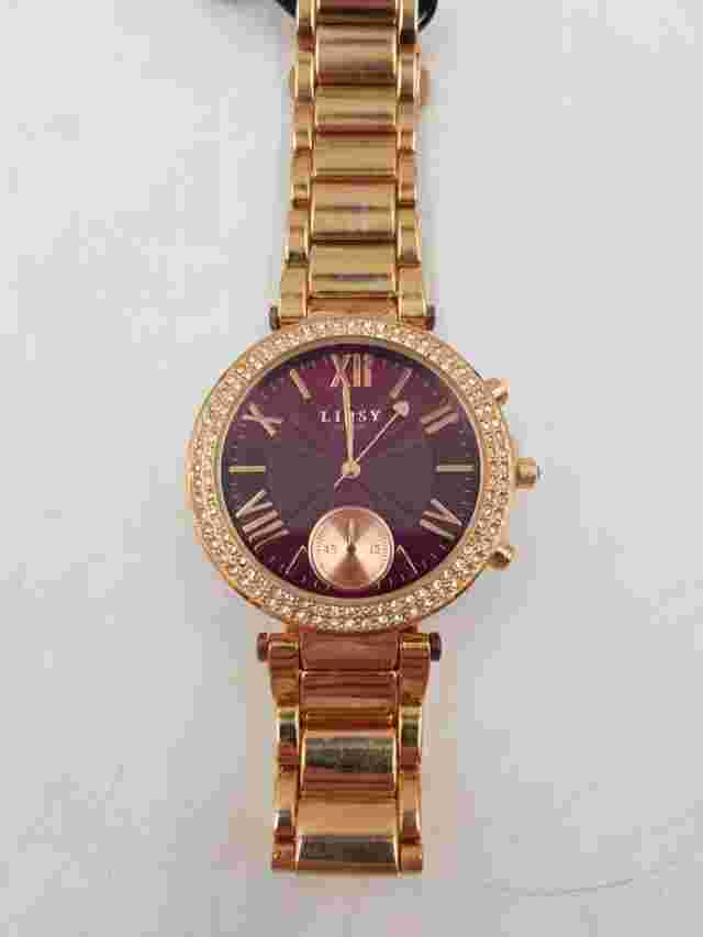 Lipsy London Quartz Analogue Watch Rose Gold Diamante Bezel Red Dial