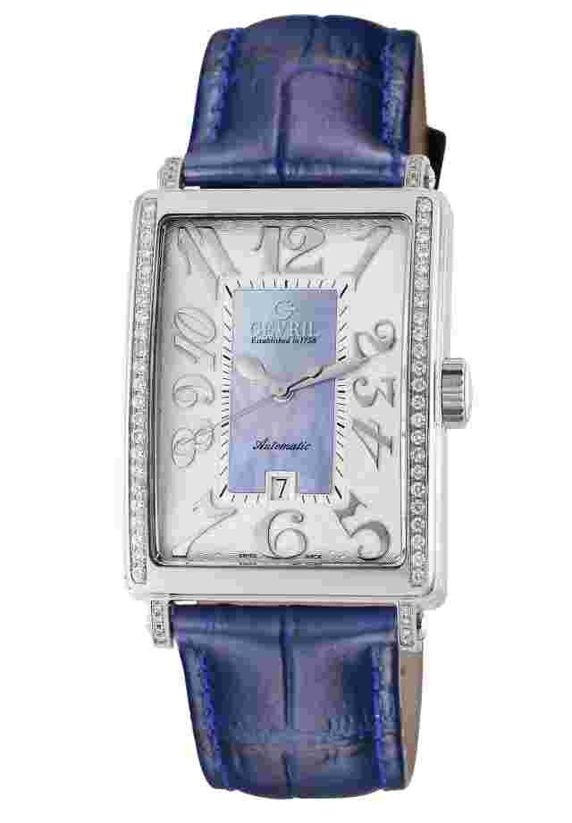 Gevril Women's 6207ne Glamour Automatic Diamond Blue MOP Dial Date Wristwatch