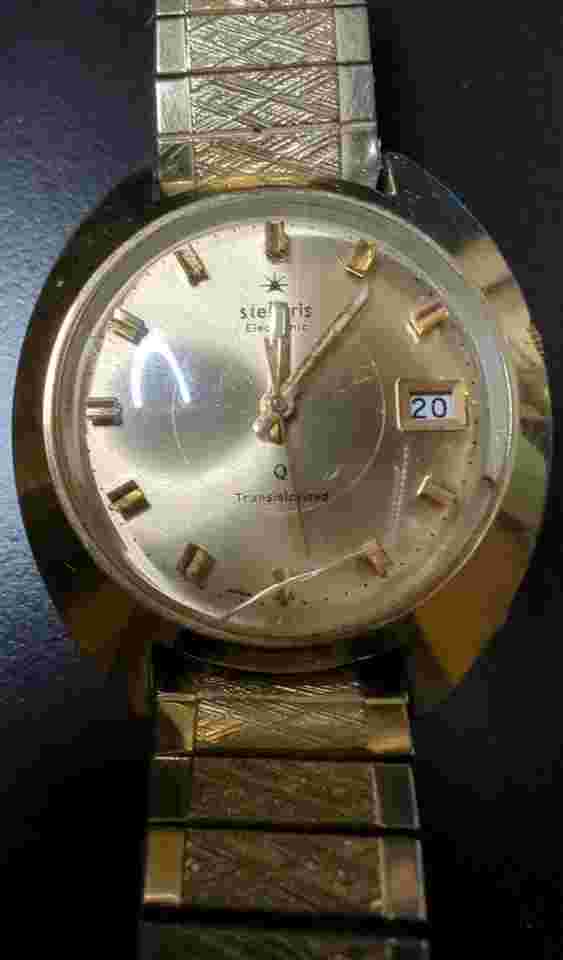 Stellaris Watch Electronic Q Transistorized Date 37mm Untested Gold Filled Band