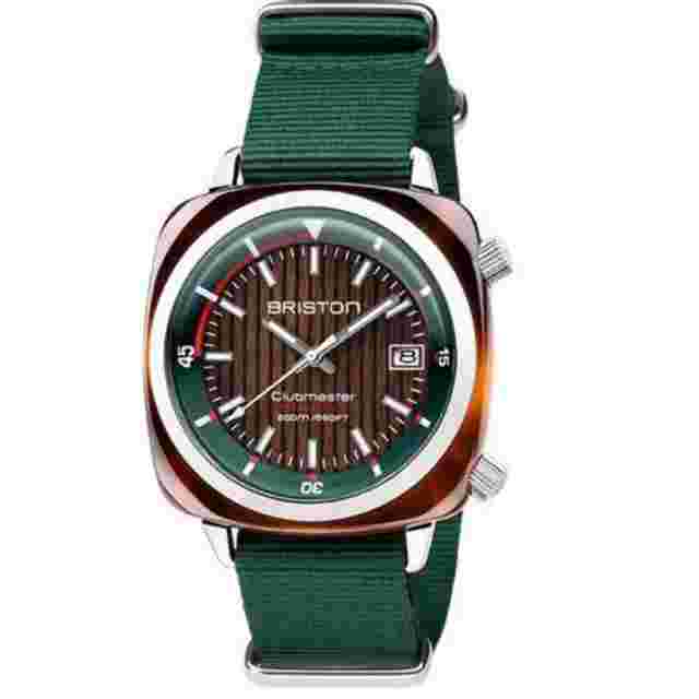 Briston Clubmaster Diver Automatic Watch 42mm Brown Dial Green NATO Strap 18642.