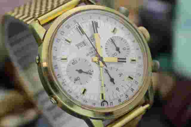 Vintage WAKMANN GINGADET Triple Date Chronograph Valjoux 72C Gold Plated Watch